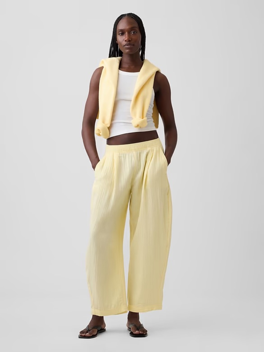 NWT Cotton Gauze Easy Barrel Pants in Soft Yellow